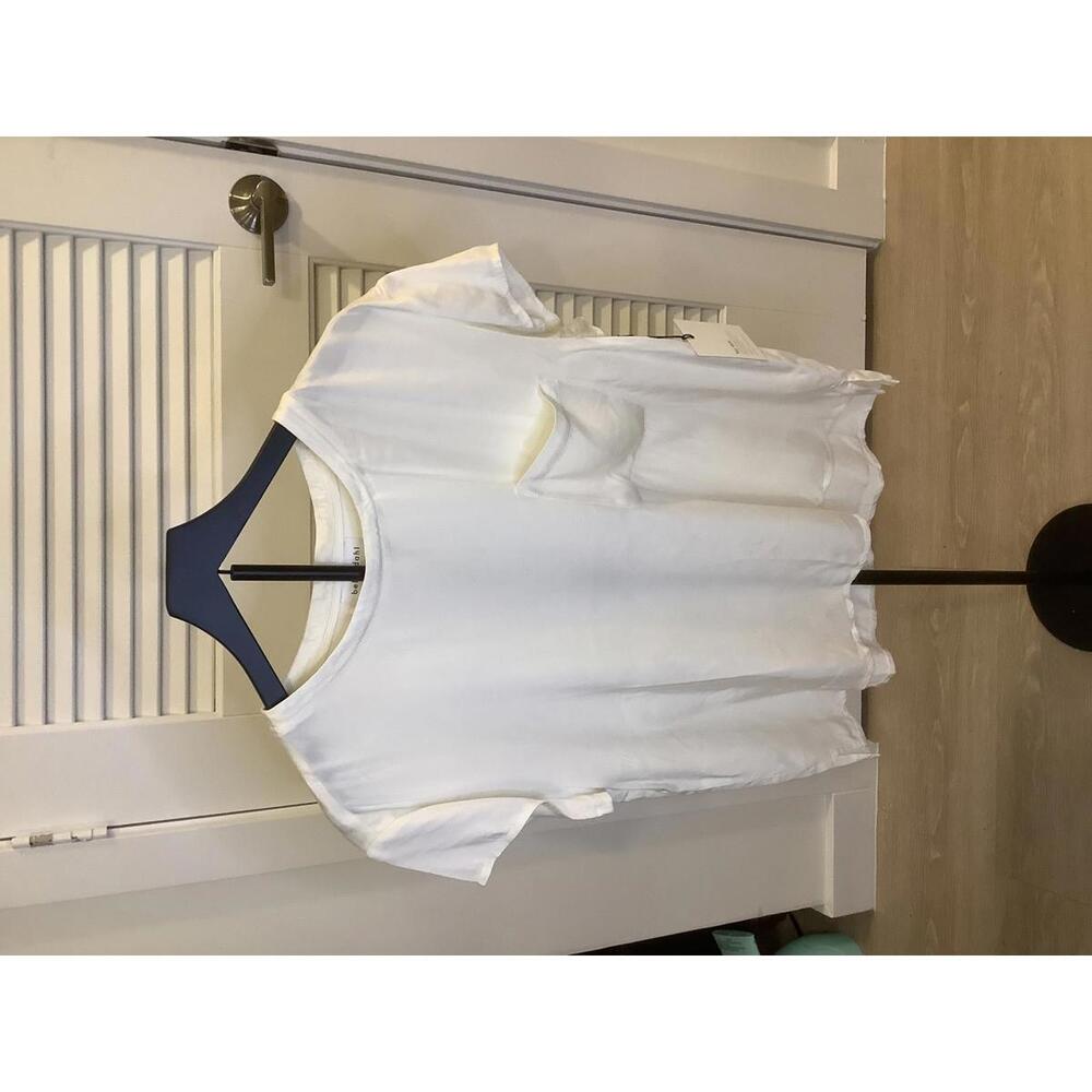 New Bella Dahl Cream Scoop Neck Crew Top Blouse Short Sleeve Pocket  Ivory Shirt